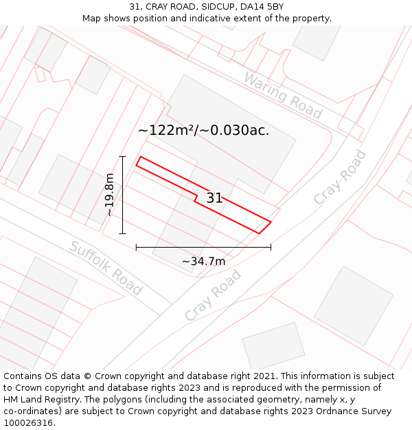 31, CRAY ROAD, SIDCUP, DA14 5BY: Plot and title map