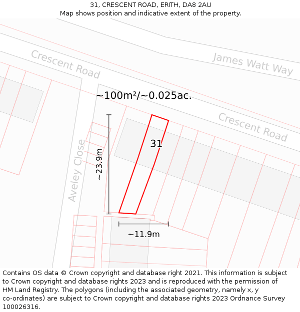 31, CRESCENT ROAD, ERITH, DA8 2AU: Plot and title map