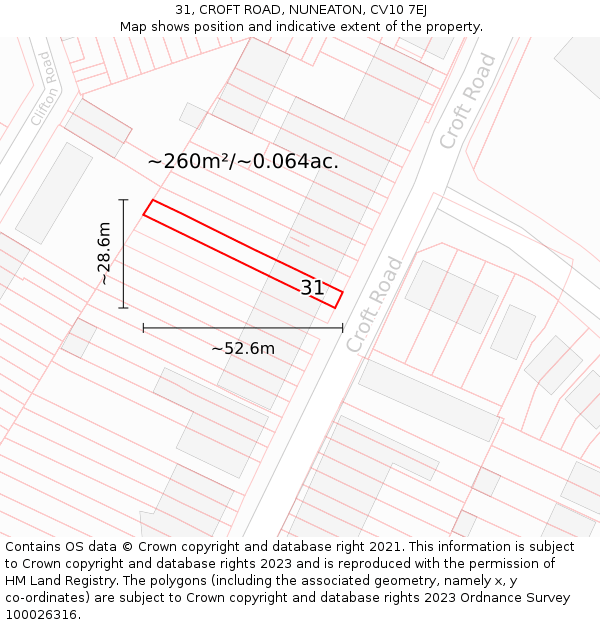31, CROFT ROAD, NUNEATON, CV10 7EJ: Plot and title map
