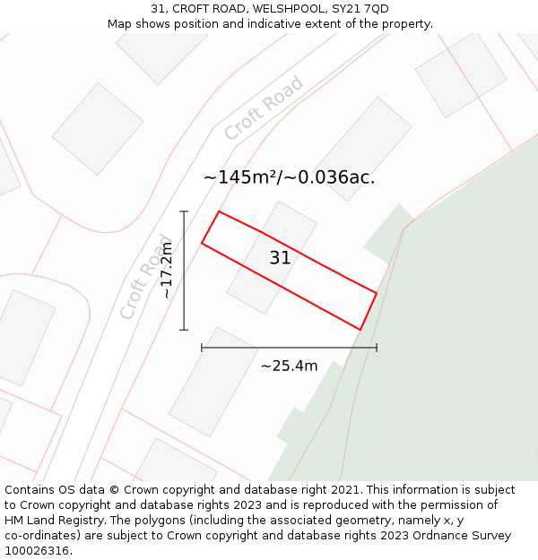 31, CROFT ROAD, WELSHPOOL, SY21 7QD: Plot and title map