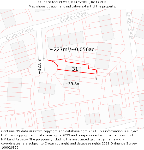 31, CROFTON CLOSE, BRACKNELL, RG12 0UR: Plot and title map