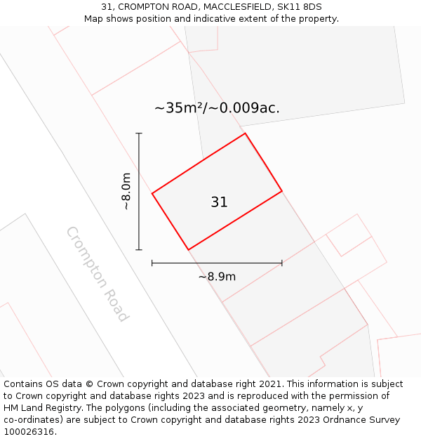 31, CROMPTON ROAD, MACCLESFIELD, SK11 8DS: Plot and title map