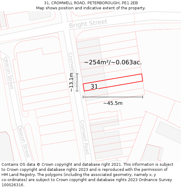31, CROMWELL ROAD, PETERBOROUGH, PE1 2EB: Plot and title map