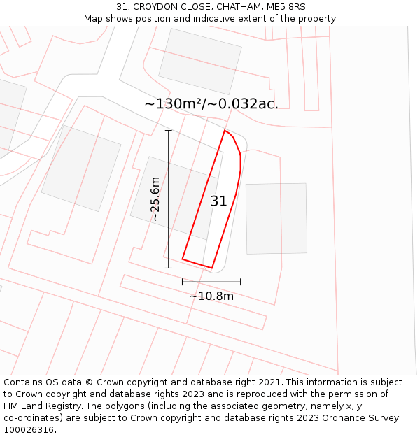 31, CROYDON CLOSE, CHATHAM, ME5 8RS: Plot and title map