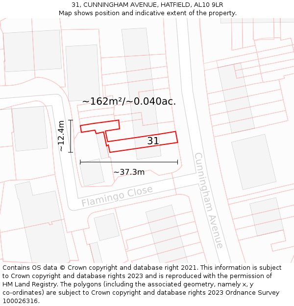 31, CUNNINGHAM AVENUE, HATFIELD, AL10 9LR: Plot and title map