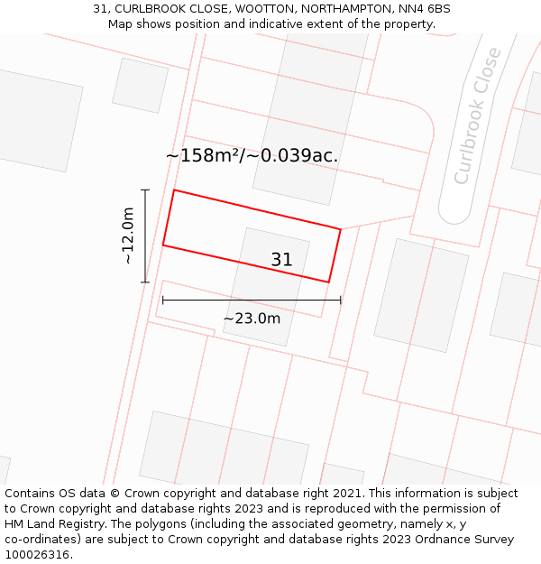 31, CURLBROOK CLOSE, WOOTTON, NORTHAMPTON, NN4 6BS: Plot and title map