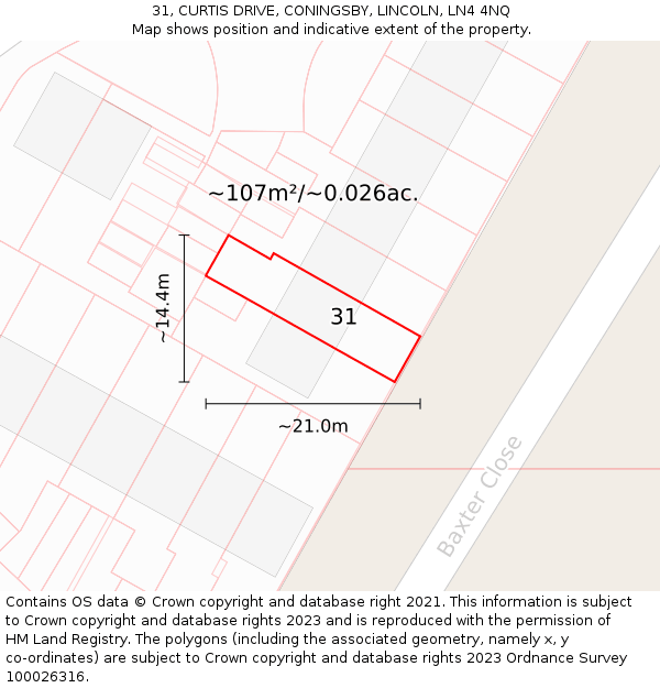31, CURTIS DRIVE, CONINGSBY, LINCOLN, LN4 4NQ: Plot and title map