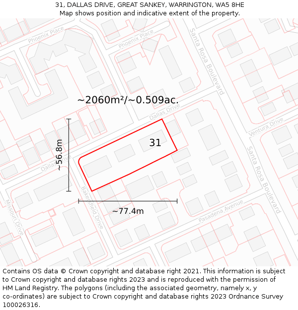31, DALLAS DRIVE, GREAT SANKEY, WARRINGTON, WA5 8HE: Plot and title map