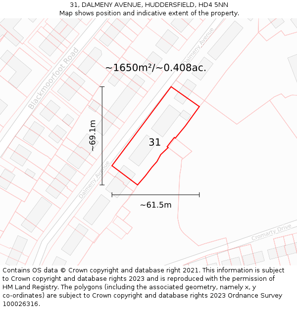 31, DALMENY AVENUE, HUDDERSFIELD, HD4 5NN: Plot and title map