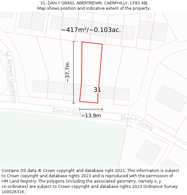 31, DAN Y GRAIG, ABERTRIDWR, CAERPHILLY, CF83 4BJ: Plot and title map