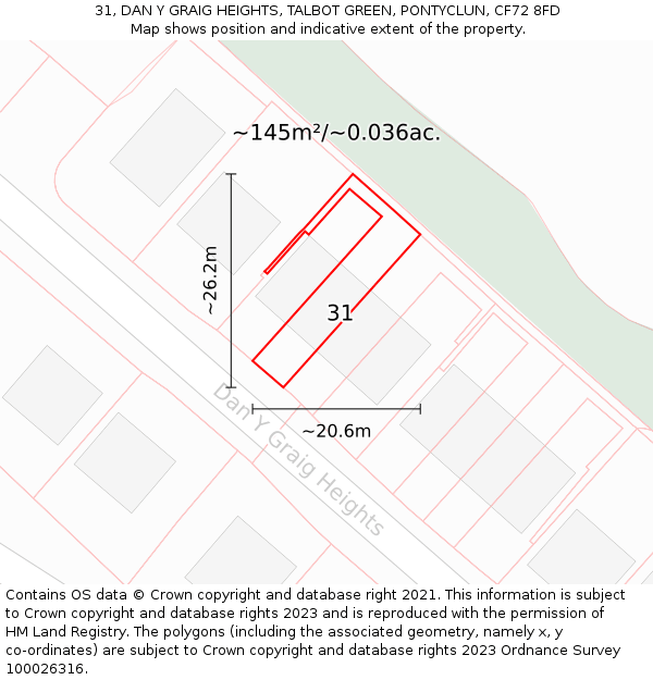 31, DAN Y GRAIG HEIGHTS, TALBOT GREEN, PONTYCLUN, CF72 8FD: Plot and title map