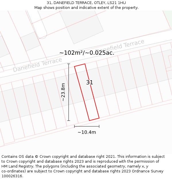 31, DANEFIELD TERRACE, OTLEY, LS21 1HU: Plot and title map
