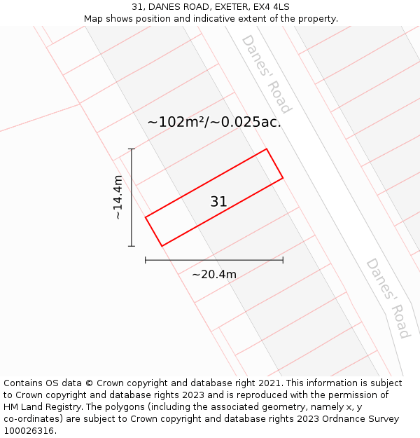 31, DANES ROAD, EXETER, EX4 4LS: Plot and title map
