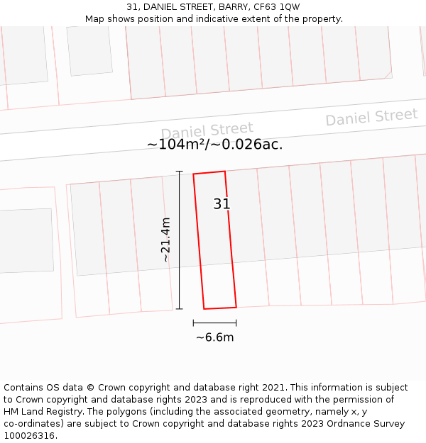 31, DANIEL STREET, BARRY, CF63 1QW: Plot and title map