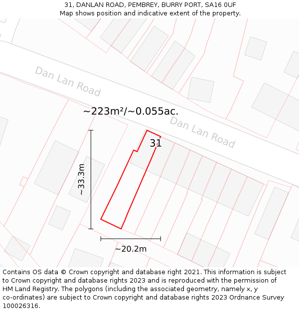 31, DANLAN ROAD, PEMBREY, BURRY PORT, SA16 0UF: Plot and title map
