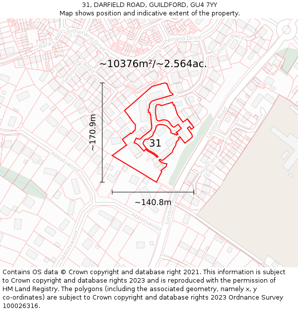 31, DARFIELD ROAD, GUILDFORD, GU4 7YY: Plot and title map