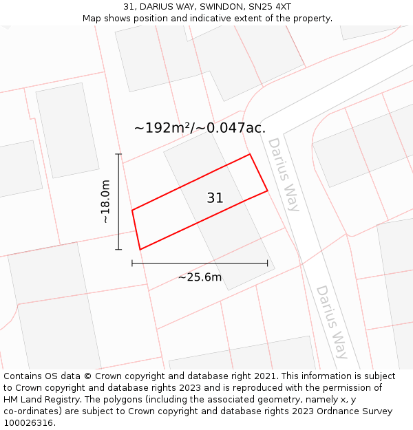 31, DARIUS WAY, SWINDON, SN25 4XT: Plot and title map