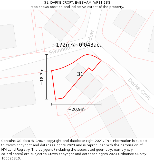 31, DARKE CROFT, EVESHAM, WR11 2SG: Plot and title map