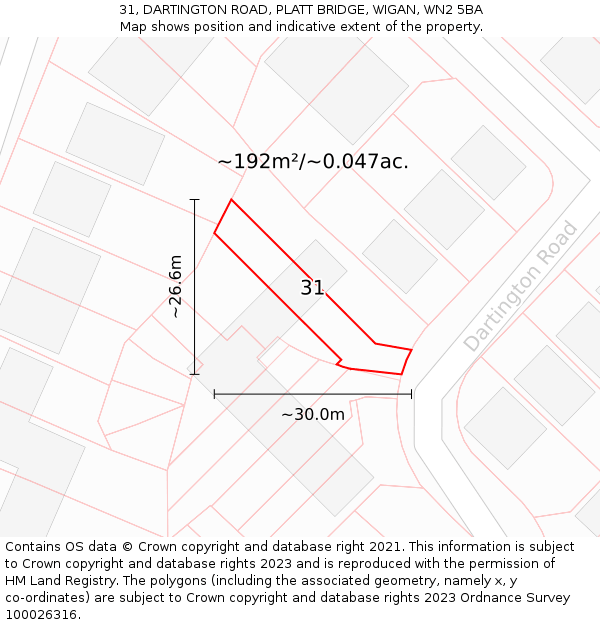 31, DARTINGTON ROAD, PLATT BRIDGE, WIGAN, WN2 5BA: Plot and title map
