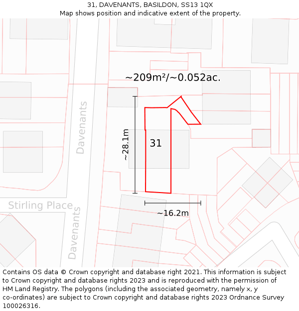 31, DAVENANTS, BASILDON, SS13 1QX: Plot and title map