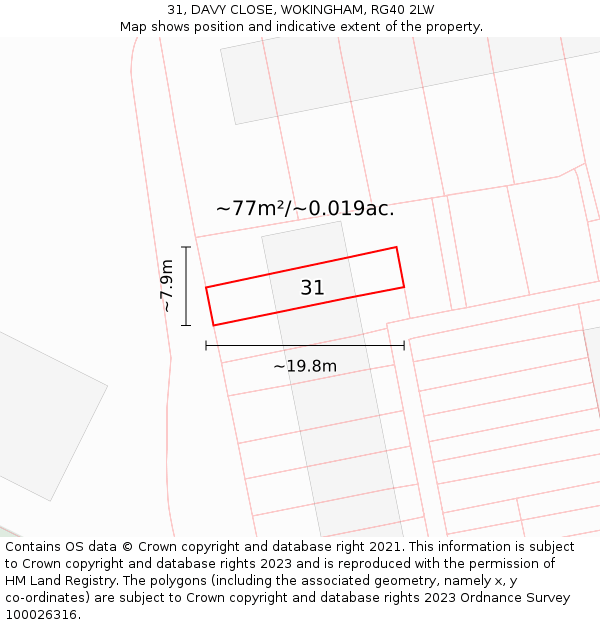 31, DAVY CLOSE, WOKINGHAM, RG40 2LW: Plot and title map