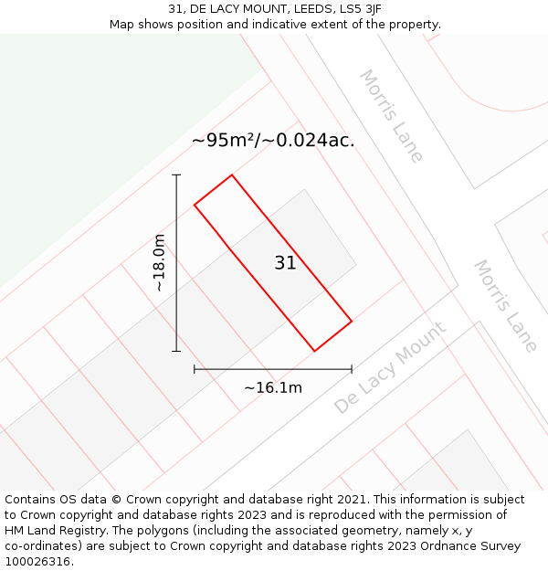 31, DE LACY MOUNT, LEEDS, LS5 3JF: Plot and title map