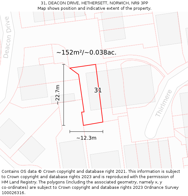31, DEACON DRIVE, HETHERSETT, NORWICH, NR9 3PP: Plot and title map