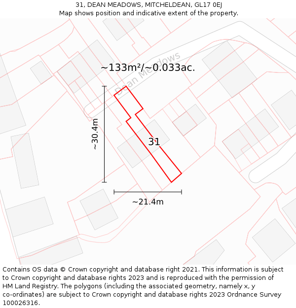 31, DEAN MEADOWS, MITCHELDEAN, GL17 0EJ: Plot and title map