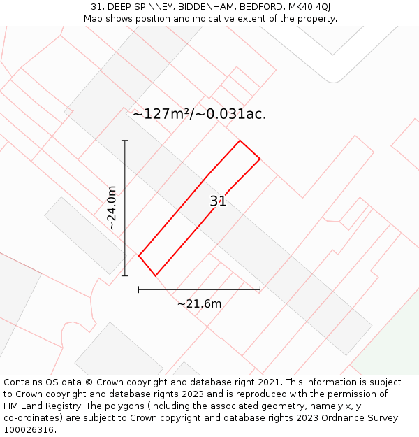 31, DEEP SPINNEY, BIDDENHAM, BEDFORD, MK40 4QJ: Plot and title map