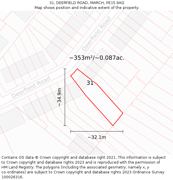 31, DEERFIELD ROAD, MARCH, PE15 9AG: Plot and title map