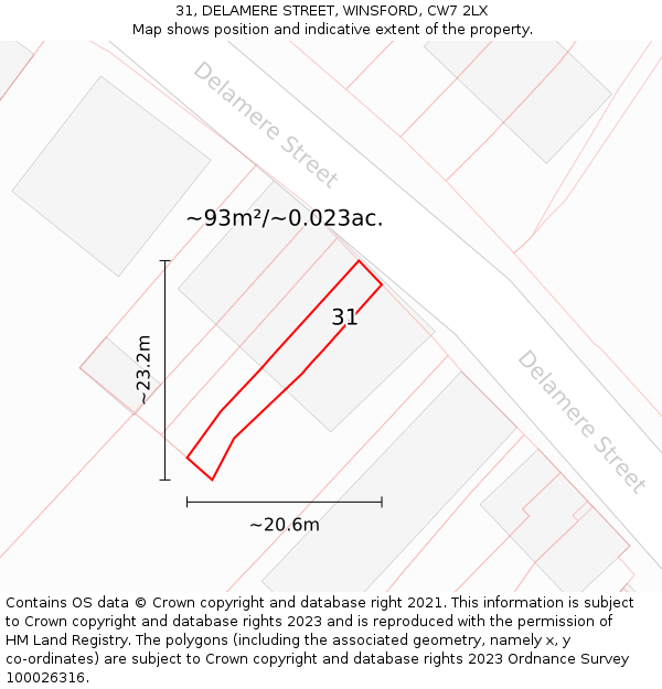 31, DELAMERE STREET, WINSFORD, CW7 2LX: Plot and title map