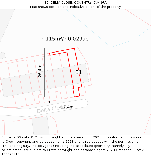 31, DELTA CLOSE, COVENTRY, CV4 9FA: Plot and title map