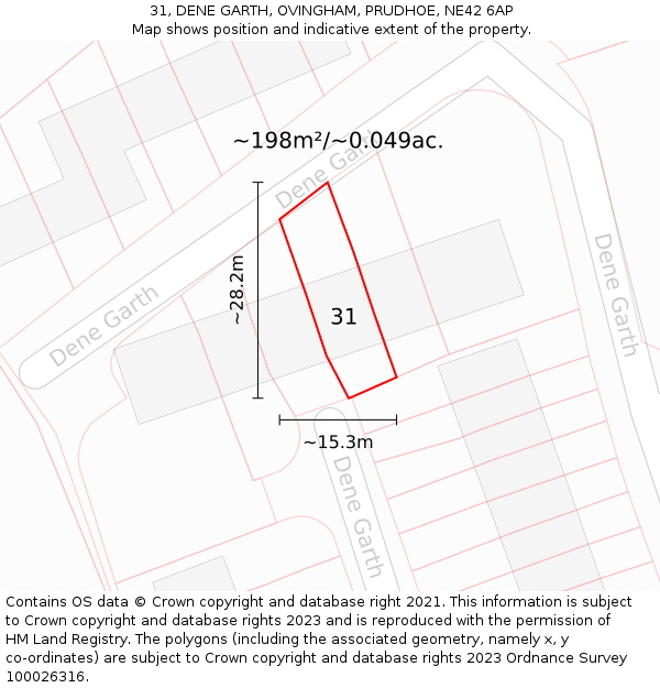 31, DENE GARTH, OVINGHAM, PRUDHOE, NE42 6AP: Plot and title map