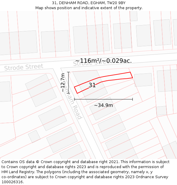 31, DENHAM ROAD, EGHAM, TW20 9BY: Plot and title map