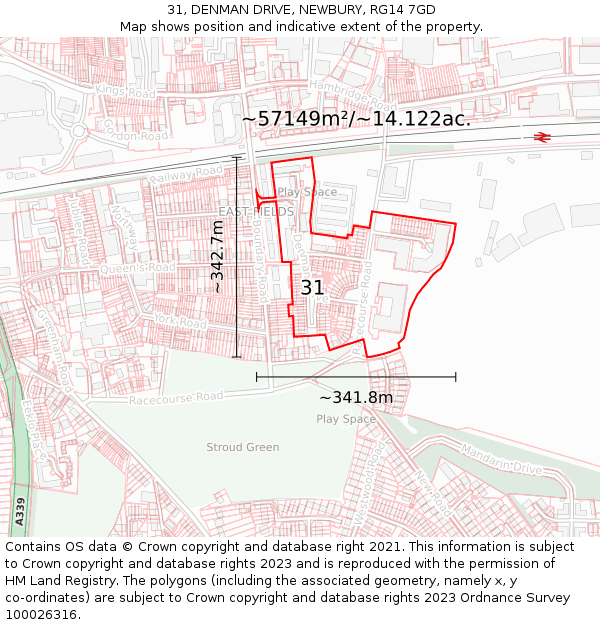 31, DENMAN DRIVE, NEWBURY, RG14 7GD: Plot and title map