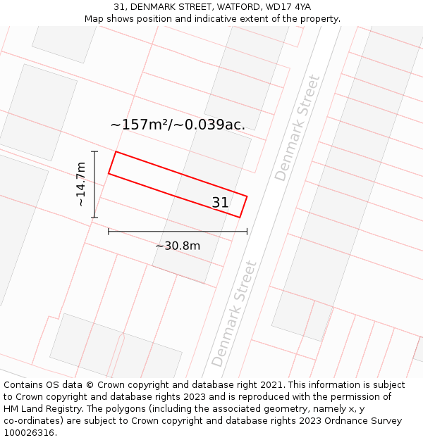 31, DENMARK STREET, WATFORD, WD17 4YA: Plot and title map
