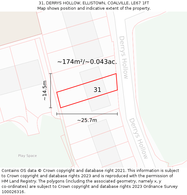 31, DERRYS HOLLOW, ELLISTOWN, COALVILLE, LE67 1FT: Plot and title map