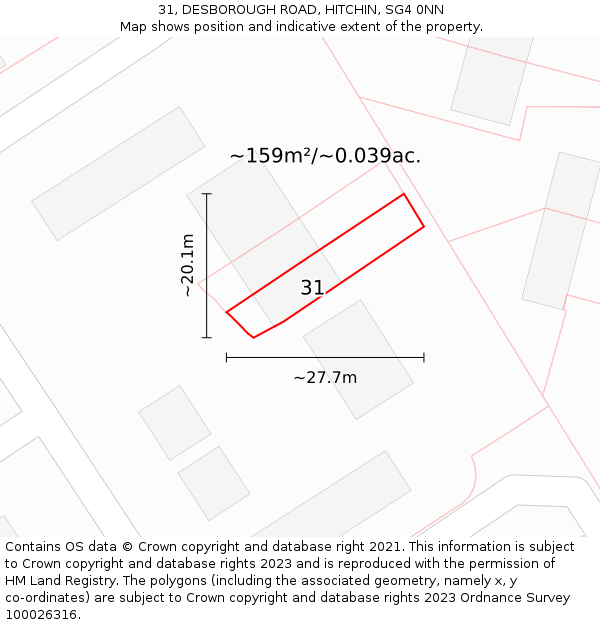 31, DESBOROUGH ROAD, HITCHIN, SG4 0NN: Plot and title map