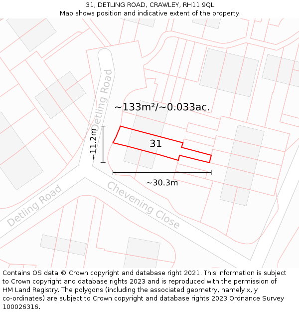 31, DETLING ROAD, CRAWLEY, RH11 9QL: Plot and title map