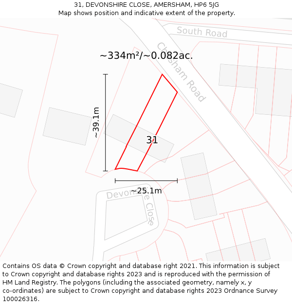 31, DEVONSHIRE CLOSE, AMERSHAM, HP6 5JG: Plot and title map