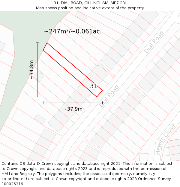 31, DIAL ROAD, GILLINGHAM, ME7 2RL: Plot and title map
