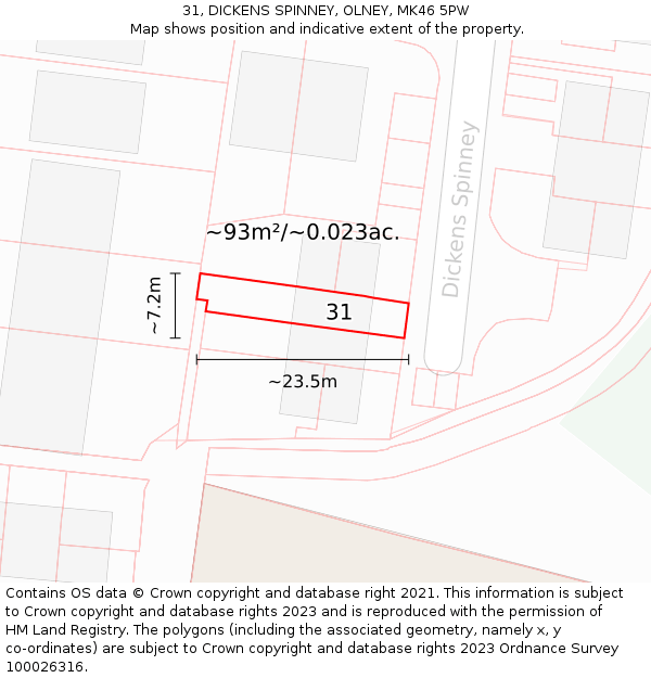 31, DICKENS SPINNEY, OLNEY, MK46 5PW: Plot and title map