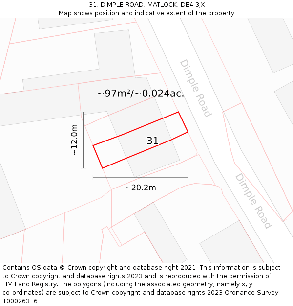 31, DIMPLE ROAD, MATLOCK, DE4 3JX: Plot and title map