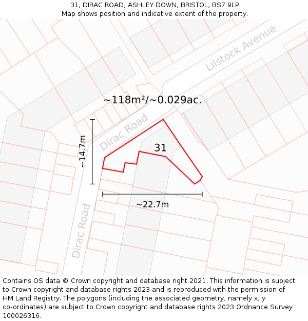 31, DIRAC ROAD, ASHLEY DOWN, BRISTOL, BS7 9LP: Plot and title map
