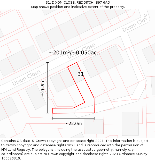 31, DIXON CLOSE, REDDITCH, B97 6AD: Plot and title map