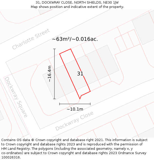 31, DOCKWRAY CLOSE, NORTH SHIELDS, NE30 1JW: Plot and title map