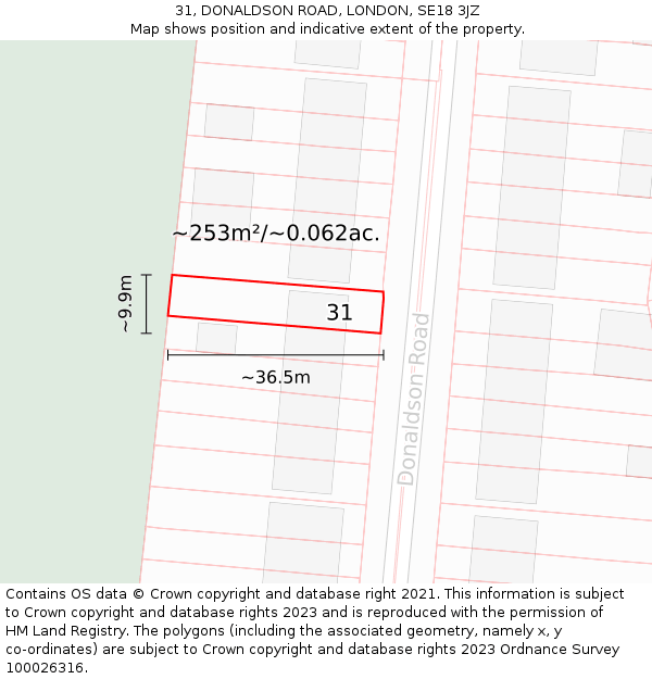 31, DONALDSON ROAD, LONDON, SE18 3JZ: Plot and title map