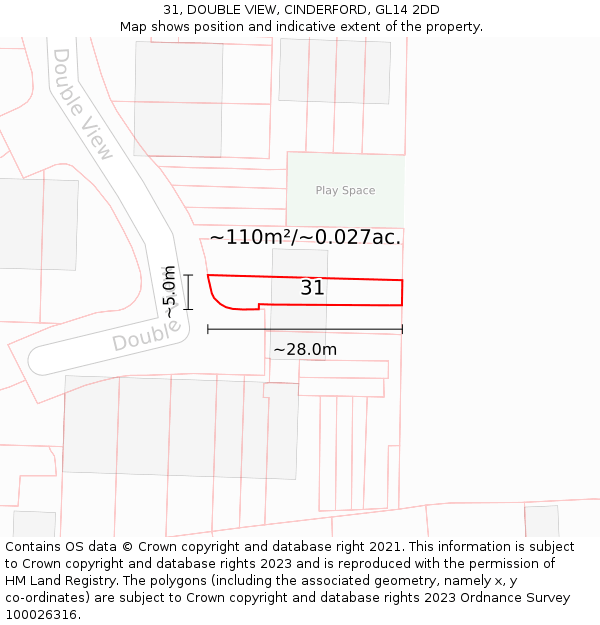 31, DOUBLE VIEW, CINDERFORD, GL14 2DD: Plot and title map