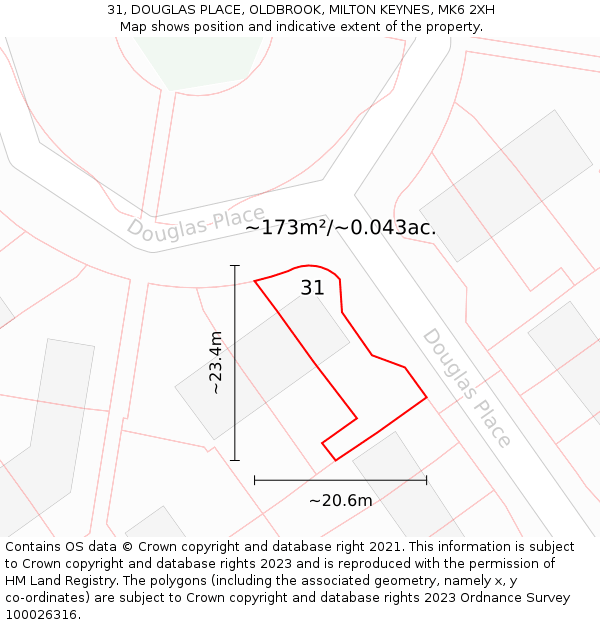 31, DOUGLAS PLACE, OLDBROOK, MILTON KEYNES, MK6 2XH: Plot and title map