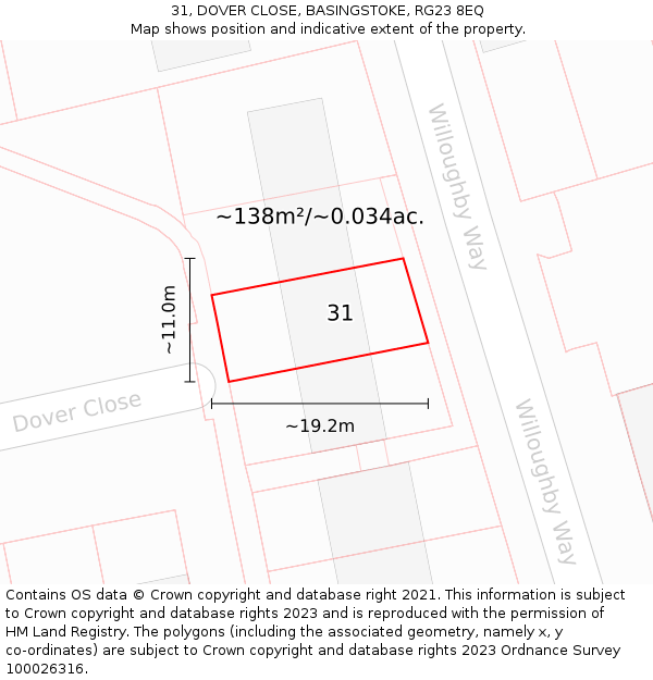 31, DOVER CLOSE, BASINGSTOKE, RG23 8EQ: Plot and title map
